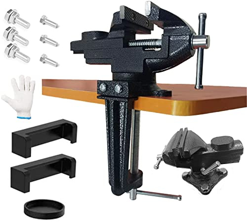 2-in-1 Dual-Purpose Combined Bench Vise or Table Vise, With end-point locking device, Portable Universal Rotate 360° Work Clamp-On Vise, 3.0 Black