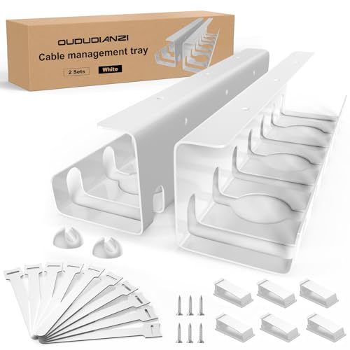 Oududianzi 2PCS Bandejas Gestión de Cable Debajo del Escritorio, Soporta 5kg, Acero al Carbono, Cable Management Under Desk, Bandeja Organizador Cable Escritorio para Hogar u Oficina - Blanco