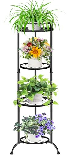 JOENCOST 4 Tier Metall Pflanzenständer Blumenregal Pflanzenregal, 115cm Hoch Rostfrei Blumenständer Blumenbank Blumentreppe Pflanzentreppe Standregal für Drinnen Draußen Garten Balkon Deko (Schwarz)