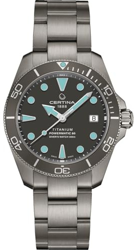 Certina, Mens, DS Action Diver 38mm Powermatic 80, Titanium, Swiss Automatic, Watch, Anthracite, Titanium, 19, (C0328074408100)