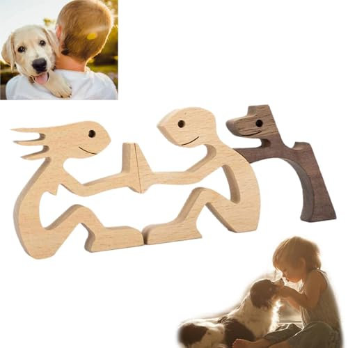 RHQFDM Fatta a Mano Scultura in Legno per Cani Scultura in Legno per Cani Scultura in Legno per Animali Domestici Decorazioni in Legno Intagliato per Gli Amanti dei Cani（Uomini Donne e Cani