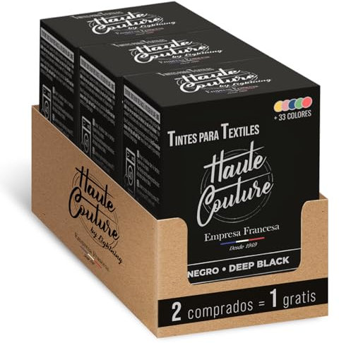 Haute Couture Schwarz Textilfarbe – 3x350g – Tiefscharw - Alles-in-Einem – Fertig zur Anwendung für Kleidung und Stoffe
