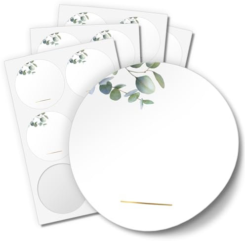 48 Aufkleber ZUM BESCHRIFTEN für Hochzeit Geburtstag Danke Taufe Etiketten rund 4cm, Eukalyptus Boho