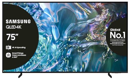 Samsung TV QE75Q60DAUXZT QLED 4K, Smart TV 75 Quantum processor Lite 4K, AirSlim, DVBT-2, Q-Symphony & OTS Lite, Integrato con Alexa e Bixby, compatibile con Google Assistant, Titan Gray 2024