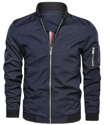 Hombre Primavera Otoño Casual Chaqueta Clásica Bomber Fit Cuello Alto Ropa Deportiva Transición Chaqueta Cortavientos Ligeras Vintage Estilo Informal Cazadora Softshell Masculina Chaqueta Negro M