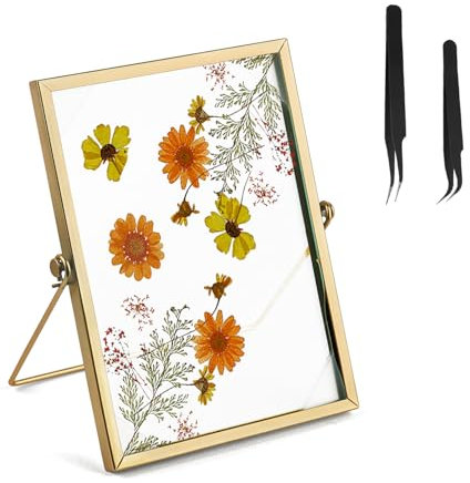 Rayong Doppelseitiger Glas Bilderrahmen (15 * 20 cm) Gold Vintage Glasbilderrahmen Stehend Fotorahmen Bilderrahmen Metall für Pflanzenprobe Artwork Bild Display Halter, Zertifikat, Familienbilder