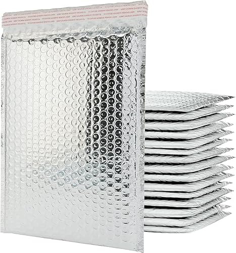 Bubble Mailers 50 Pack Silver, Metallic Foil Bubble Mailers, Waterproof Self Seal Adhesive Shipping Bags, Cushioning Padded Envelopes for Shipping, Mailing, Packaging, Bulk (120 x 165mm)