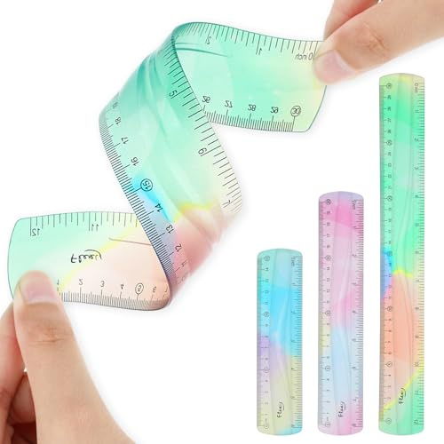 AOZUO 3 delar flexibel linjal, 30 cm, 20 cm, 15 cm, plastlinjal, transparent dubbel skala, mjuk färgglad linjal