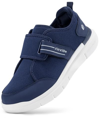 FitVille Scarpe con Strappo Uomo Extra Large per Diabetici Sneakers da Riabilitative Traspiranti Pantofole per Camminare Anziani