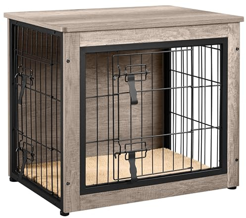 Soberine Gabbia per Cani, Mobile Tavolino, Cuccia Moderna da Interno, Gabbia per Cuccioli Multiuso Rimovibile, Kennel Casetta per Animali 69 x 51 x 61 cm Grigio