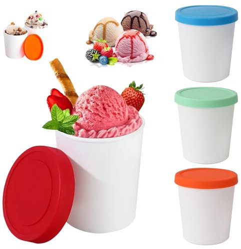 Viitech Lot de 4 bacs à glace réutilisables de 250 ml avec couvercle de fermeture en silicone pour crème glacée, dessert, gelée, sorbet