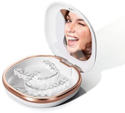 Caja Ferula Dental, Caja Dentadura Postiza con Espejo, Portátil Estuche de Ortodoncia, Funda Aparato Dental, Almacenamiento por Alineadores Dentales Dentaduras Postizas
