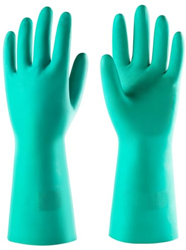 ThxToms Guantes de protección química contra aceites, ácidos y disolventes, resistentes a la abrasión, cumplen con la norma DIN EN 388 y 374, guantes de nitrilo impermeables (M)
