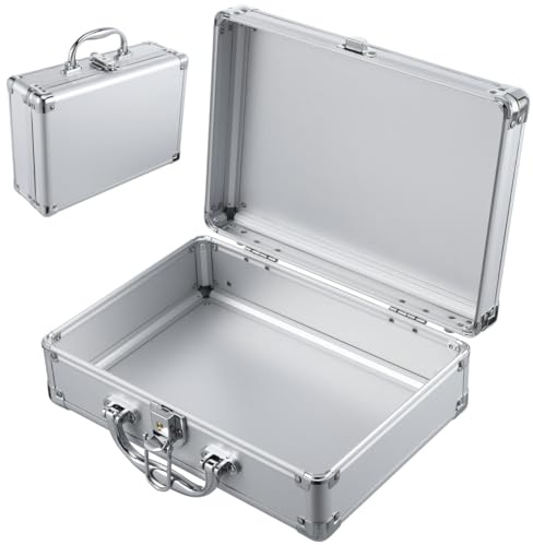 DIYEAH Mallette Aluminium Argenté avec Serrure | Mallette de Rangement Maquillage et Outils | Valise Metallique en Alliage pour Instruments et Voyage