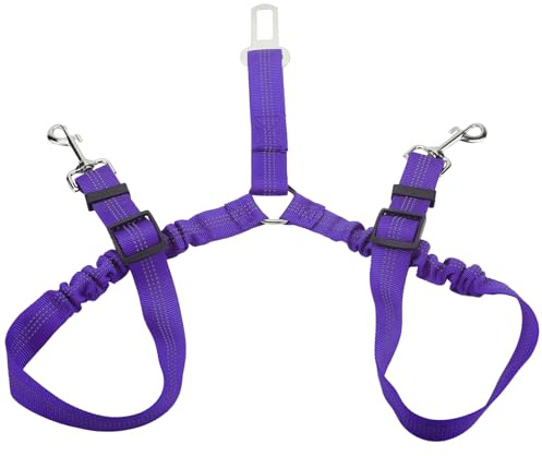 Cintura di sicurezza per cani doppia, regolabile, 2 in 1, cintura di sicurezza con ammortizzatore elastico, anti-groviglio, per poggiatesta auto, resistente, riflettente, clip per cinture di sicurezza