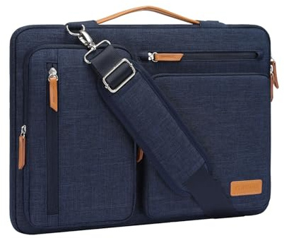 MOSISO 360 skyddande laptopväska med 4 blixtlåsfickor och handtag, Marinblå, 14 inch