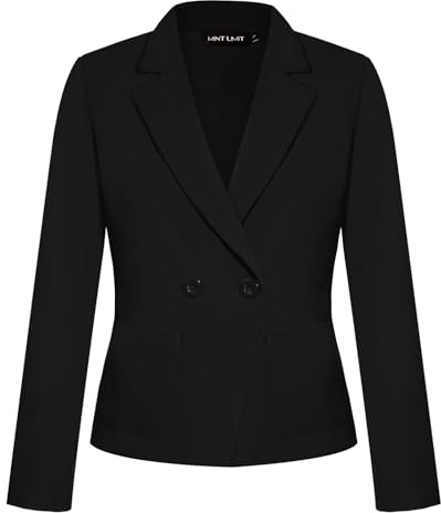 Women's Casual Long Sleeve Blazer Button Front Lapel Jacket (Black-XL)