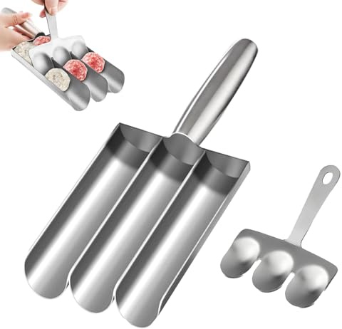 Polpette Maker Macchina con Spatole da Taglio, Tre Tubi Former per Polpette In Acciaio Inox, Stampo per Polpette per Ristorante, DIY Polpettista Fare Strumenti, Attrezzi da Cucina, per Cucina