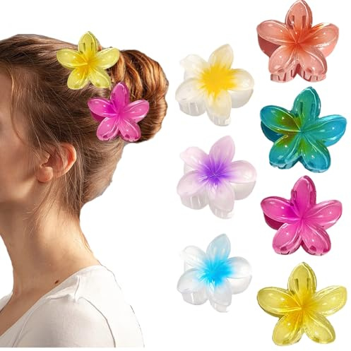 YFTRFR 7 Piezas Accesorios para el Cabello Hawaiano, Pinzas Antideslizantes de Flores Mini Pinzas para el Pelo de Flores Pinzas de Garra con Forma de Flor Pinzas de Pelo de Plástico Antideslizantes