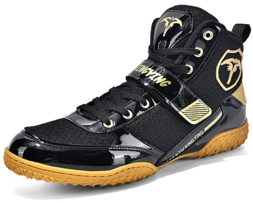 Hiuzylqx Chaussures de Boxe Lutte pour Hommes Femmes Chaussures de Fitness pour Les Sports De Combat,CompéTition Taekwondo,Noir,42 EU