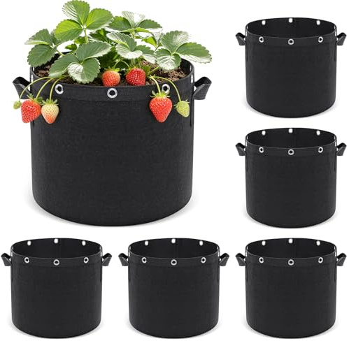 Newthinking Bolsas de Cultivo - 6 Bolsas de 20L Bolsa Cultivo con Ojetes Metalicos (LST) y Asas, Tela Reforzada Tomateras Maceta y para Todo Tipo de Plantas