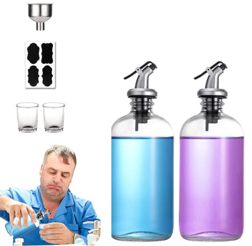 Dispensador de enjuague Bučal de vidrio - Contenedor de botella de Enjuaģue bucal | Juego de dispensador de enjuague bucal recargable | Botellas esmeriladas, vertedores, vasos de chupito, embudos y et