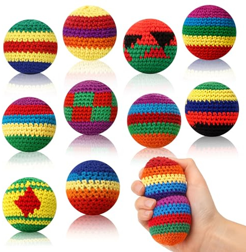 Leyndo 10 Pcs Footbag Colorful Knitted Juggling Footbags, Rainbow