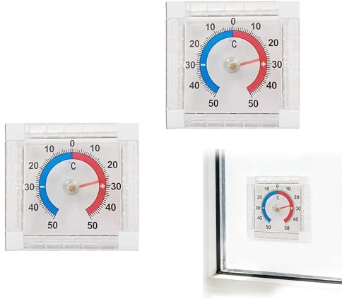 Confezione da 2 termometri per finestra esterni, autoadesivi, analogici, resistenti alle intemperie, misurazione precisa fino a -50 °C fino a +50 °C, per interni ed esterni, frigorifero