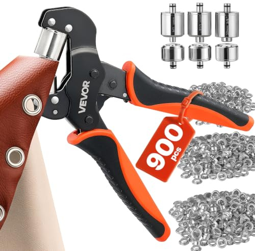 VEVOR Grommet Tool Kit 1/4 5/16 3/8 900 PCS Grommets Eyelet Tool Kit, with Eyelets and Washers, Manual Grommet Press Pliers, Hole Punch Tools, Blocks, for Leather, Tarps, Shoes, Crafts, Fabric