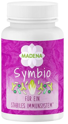 MADENA Symbio Darmbakterien, Kulturen Komplex mit Lactobacillus und Bifidobakterium Bifidum Kulturen, Inulin Synergy 1, Vitamin C, 50 Kapseln vegan, zum Immunsystem stärken
