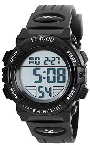YFWOOD Kids Digital Watch,Waterproof Outdoor Watches, Children Casual Electronic Analog Quartz Wrist Watches with Silicone Band Luminous Alarm Stopwatch for Boys -White