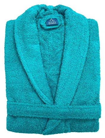 Alpes Blanc - Peignoir de Bain - Col Châle - Éponge 100% Coton - Pour Hommes et Femmes - Idéal pour la sortie de Bain, Spa ou après le Sport - Bleu Canard - Taille L