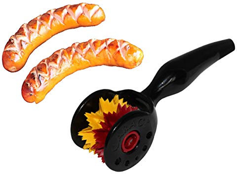 Rukauf CARACT Accessoire de barbecue original à découper pour saucisses de barbecue et de cuisson Noir/rouge/doré Couleurs allemandes