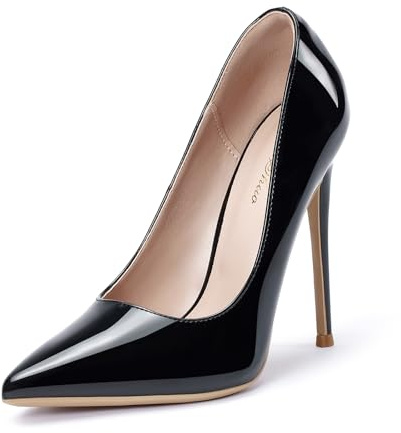 GENSHUO Stiletto High Heels Sexy, 12CM/4.72IN Damen Pumps Spitz Party High Heels Sexy Basic Schuhe Damen Geschlossen Abendschuhe Lack/Wildleder ，schwarz 40 EU(10 US)