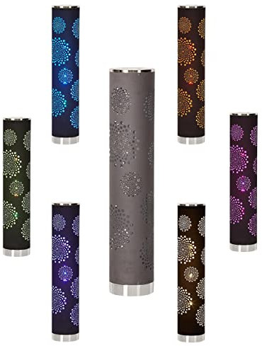 Northpoint LED Lichtsäule Stehlampe mit samtiger Textil Oberfläche und Stanzmuster Höhe ca. 64cm RGB und warmweißes Licht stufenlos dimmbar (Grau Pusteblume)