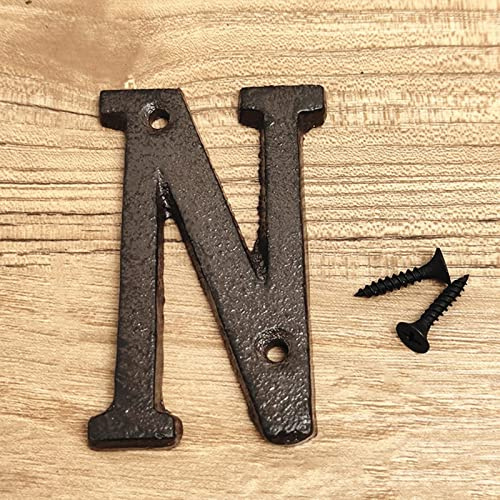 3D House Plaque Numbers 0-9 Letter A-Z Black Cast Iron 8cm Metal Digital Door Plate Sign with Screws Alphabet Home Outdoor Anti-Rust Exterior Signage Doorplate Hotel Apartment Street Mailbox (N)