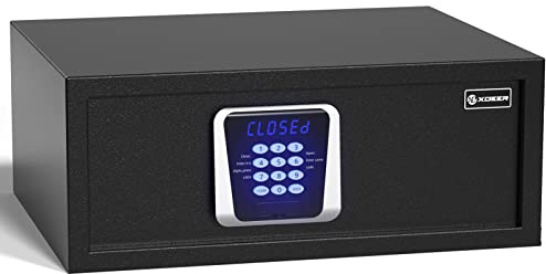 XDeer Cassaforte per hotel da 1,39 metri cubi, cassaforte per documenti personali, cassetta di sicurezza in acciaio con serratura elettronica digitale in stile hotel/luce sensore/modalità silenziosa