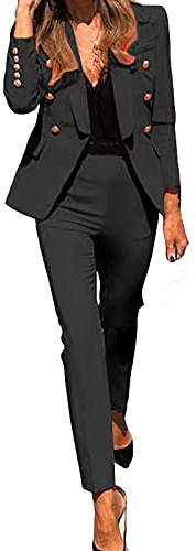 Générique Costume Femme 2 Pièces Tailleur Femme Ensembele Pantalon et Veste Blazer Chic et Elegant Couleur Unie Slim Fit Formel Bureau Travail Office Pantalon Habillé Costume
