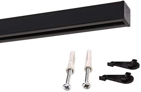 Deco-Raum Gardinenschiene auf Maß Aluminium Innenlauf eckig flach Deckenbefestigung Vorhangstange Flächenvorhang Schiene Innenlaufstange für Vorhänge mit Spannriegel schwarz 400cm geteilt Square