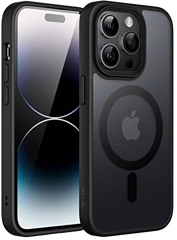 JETech Funda Magnética para iPhone 14 Pro MAX 6,7 Pulgadas Compatible con MagSafe, Carcasa Translúcida Mate Trasera Fina Antigolpes (Negro)
