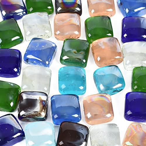 LUEYAO Square Glass Beads Mixed Color for Vase Succulent Garden Craft 1LB