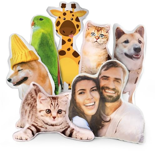 Wucidici Almohada Personalizada para Mascotas, cojín de Fotos Personalizado, Almohada de Gato Impresa, Regalo para Amigo, Novio, Novia, Madre (20 cm)