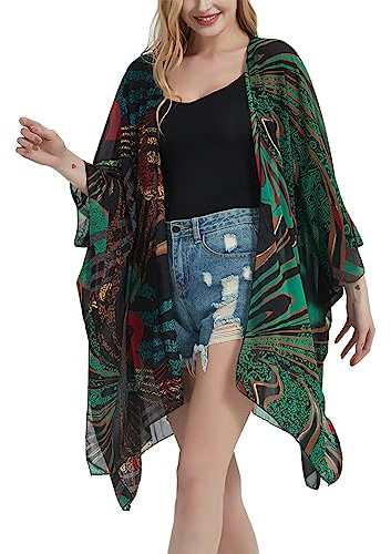CuteSwan Women's Beach Long Swimwear Cover Up Swiss Dot Chiffon Kimono Cardigan Swimsuit