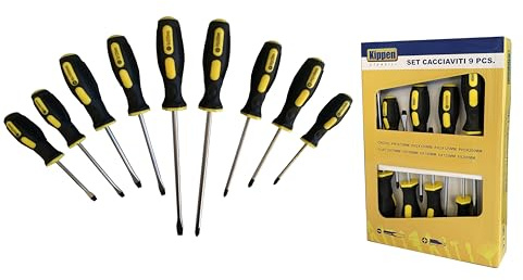 Kippen 1226BX - Set da 9 Pezzi di Cacciaviti Semi Professionali in Acciaio al Cromo Vanadio con Impugnatura in Materiale Soft Grip