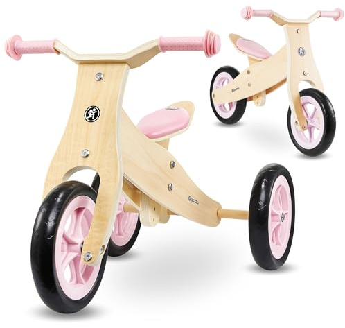 HyperMotion Triciclo in Legno 2 in 1 Percy per Bambini 18+ Mesi | Bicicletta Regolabile per Ragazzi e Ragazze dai 2 Anni - Colore Rosa