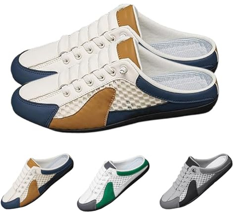 HANYILI 2024 Nouveaux Hommes Slip on Mule Baskets Pantoufles Chaussures de Sport décontractées Baskets Basses Baotou Half Drag pour Hommes Beige EU-42