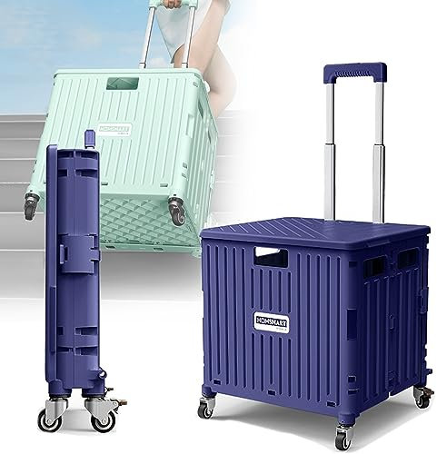 Contenitore pieghevole pieghevole da 65 litri | Carrello della spesa leggero con ruote per scale a 360° | Facile da pulire e capacità di carico di 50 kg | Ideale per traslochi, stoccaggio, viaggi in