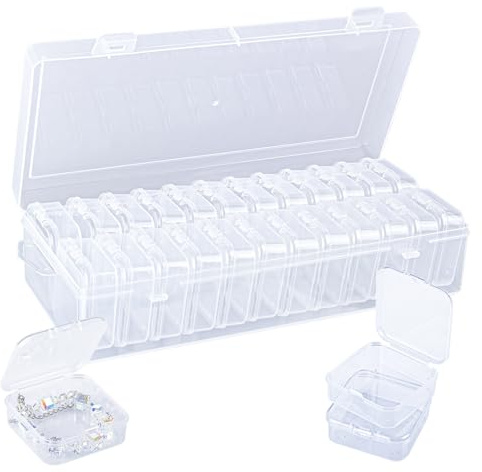 VTG 24Pcs Small Bead Organizers and Storage Plastic Cases Mini Clear Bead Storage Containers Boxes with Hinged Lid and Rectangle for Bracelet Making DIY Jewelry Craft Nail