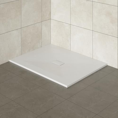 Aquariss SMC Rectangular 1400 x 1000 mm Anti Slip Shower Base Tray White | Slate Effect Shower Tray, Slimline, Bathroom Wet Room Shower Cubicle Base, for Walk In Shower Door, Durable