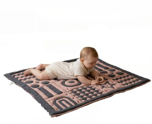 Little Dedi Coperta per gattonare in morbido cotone biologico 3D, certificata GOTS, 100 x 100 cm, rosa/grigio, design Montessori, identico su entrambi i lati, senza fili sciolti, lavabile e